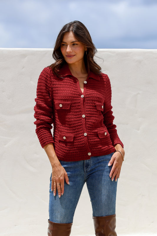 MARCIA COTTON CARDIGAN - BERRY