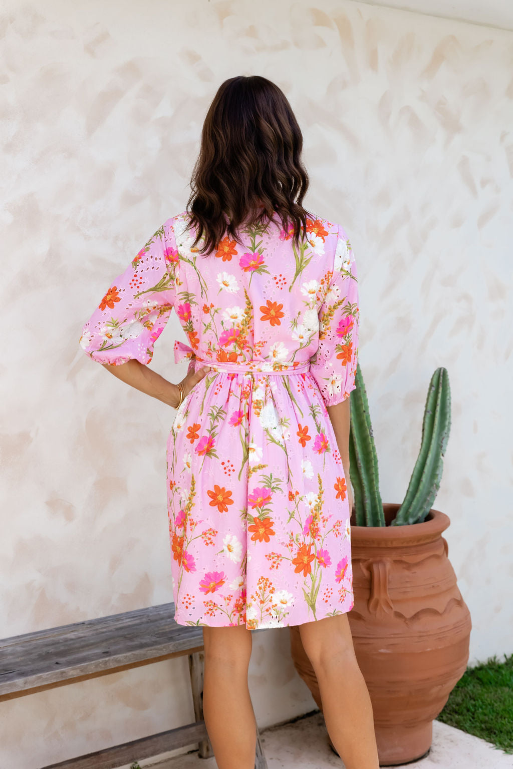 BLAIRE SHORT DRESS - COTTON SHORT SLEEVE DRESS IN PINK FLORAL