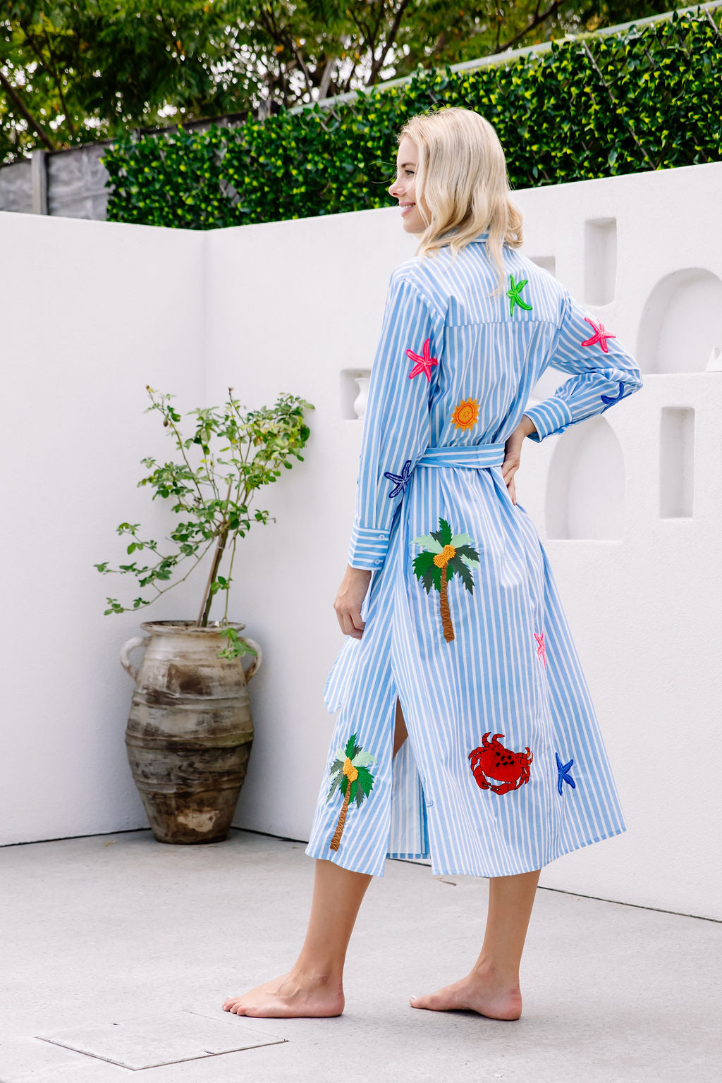 CORAL KISSED MAXI SHIRT DRESS - BLUE