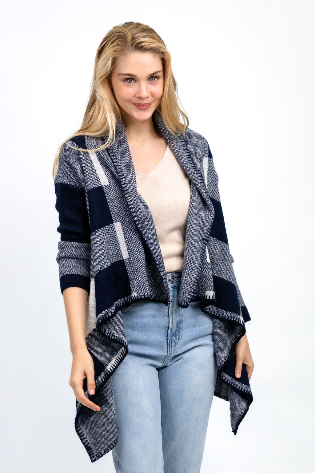 CASEY CHECK KNIT CARDIGAN