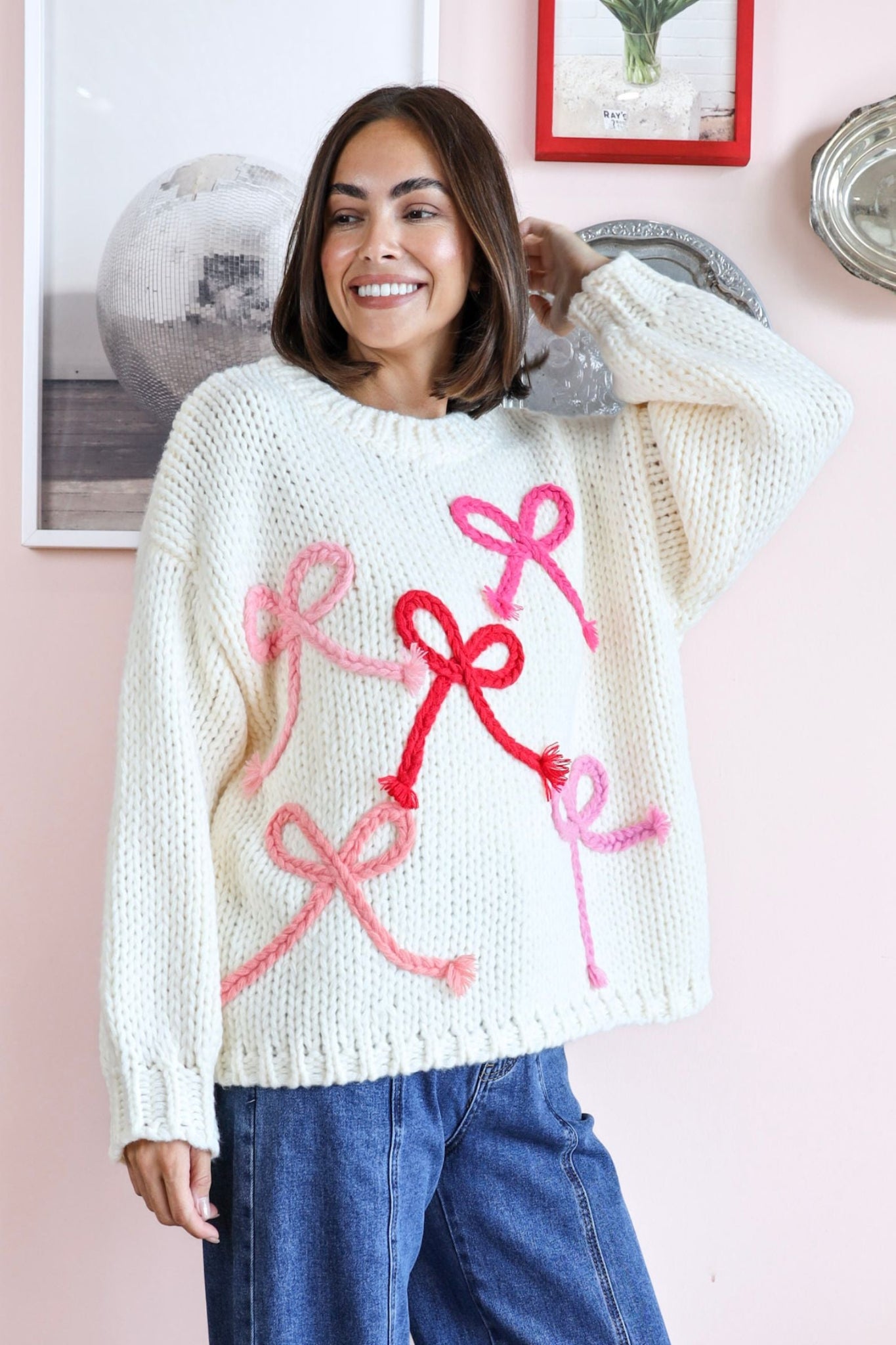 PERFECT BOW KNIT JUMPER  IN CREAM