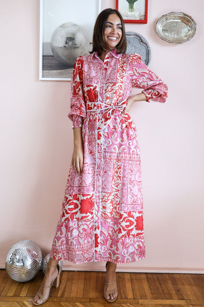 ABI MAXI SHIRT DRESS IN PINK PRINT