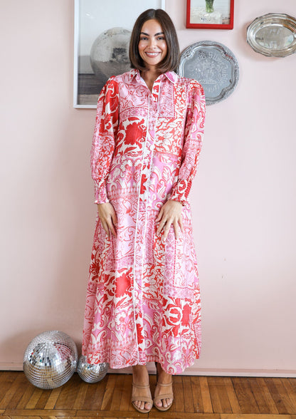 ABI MAXI SHIRT DRESS IN PINK PRINT