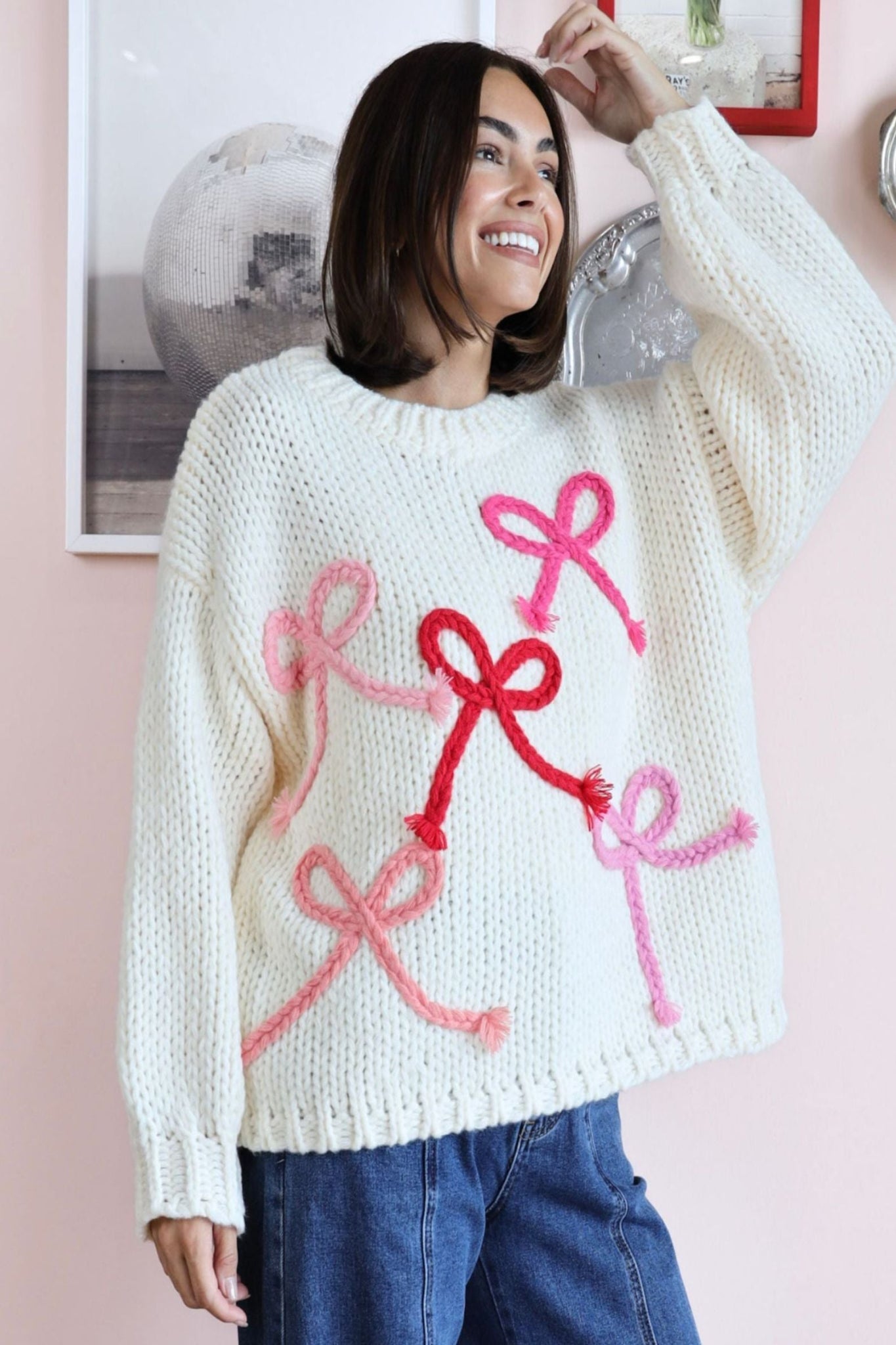 PERFECT BOW KNIT JUMPER  IN CREAM