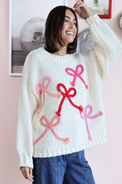 PERFECT BOW KNIT JUMPER  IN CREAM
