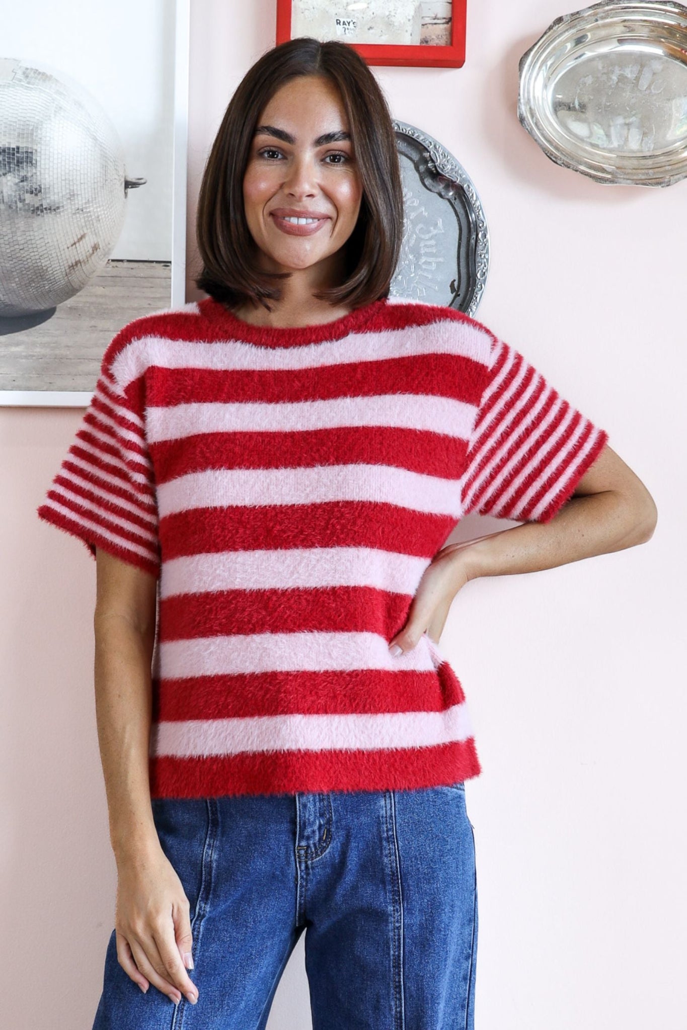 SO SOFT STRIPE KNIT IN PINK AND WINE STIPE