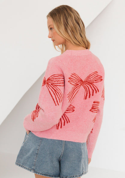 RED BOW SWEATER IN PINK