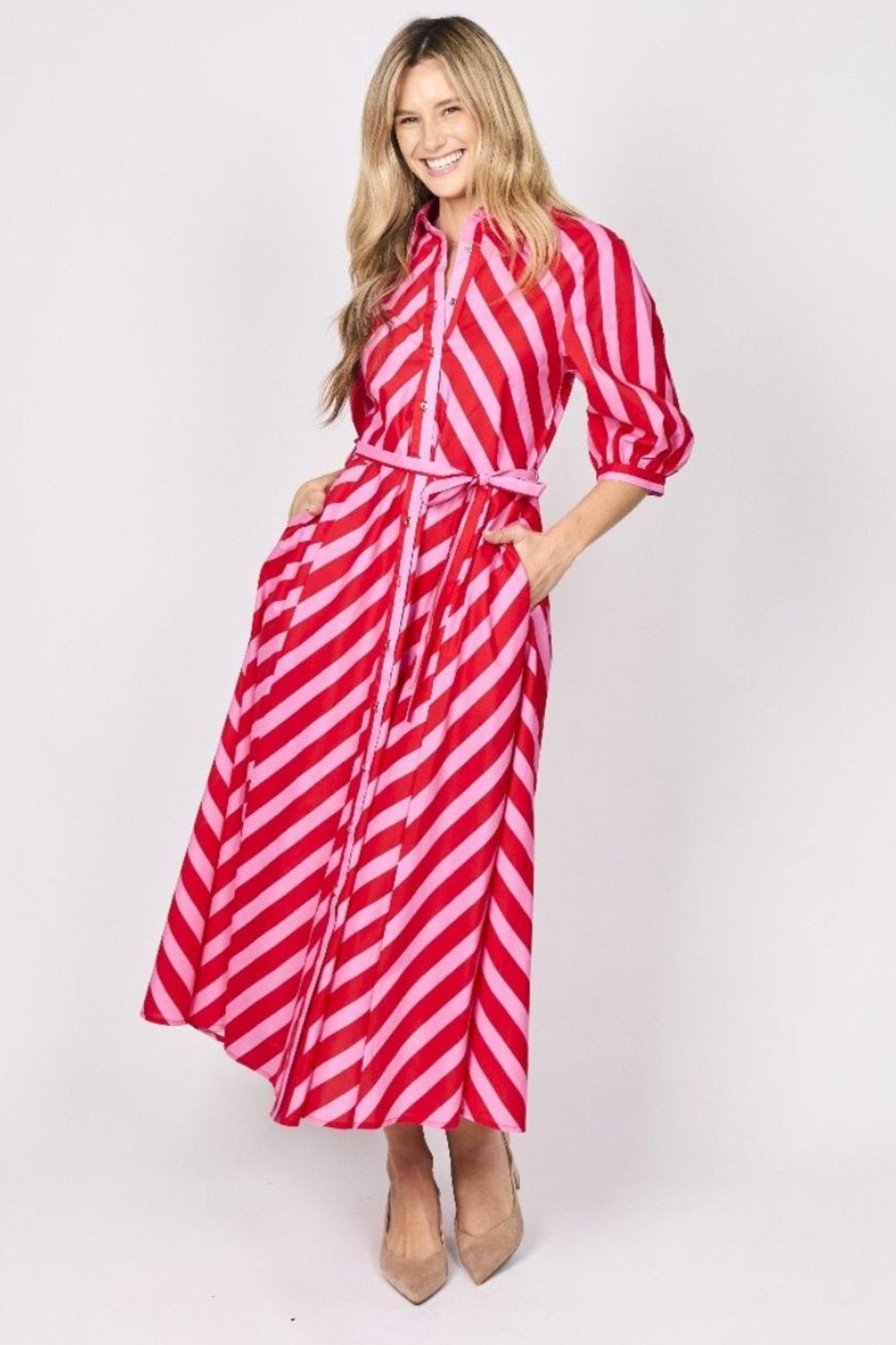 Lovely Dress in Pink and Red Stripe