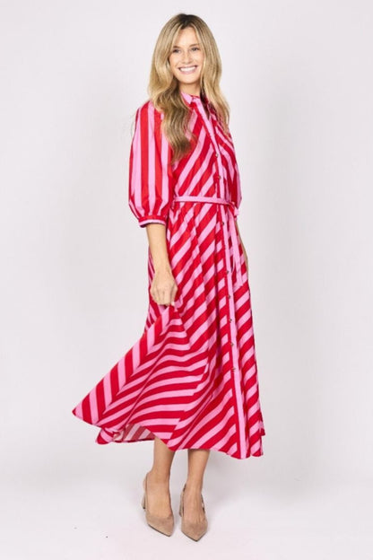 Lovely Dress in Pink and Red Stripe