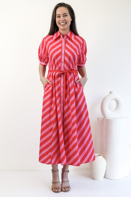 Lovely Dress in Pink and Red Stripe