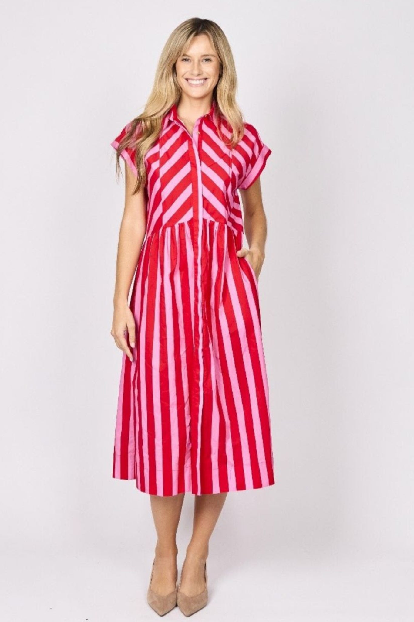 Emmeline Dress in Pink and Red Stripe
