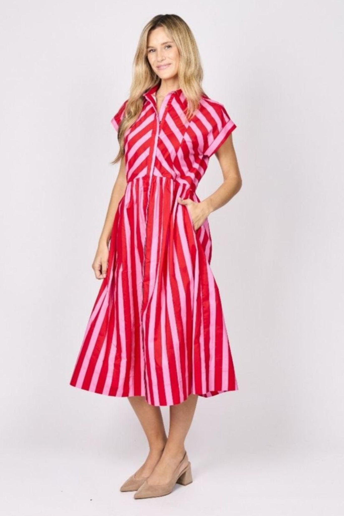 Emmeline Dress in Pink and Red Stripe