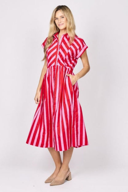 Emmeline Dress in Pink and Red Stripe
