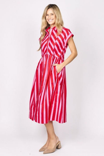 Emmeline Dress in Pink and Red Stripe