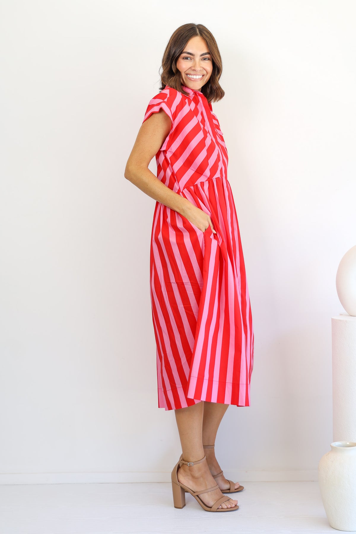 Emmeline Dress in Pink and Red Stripe