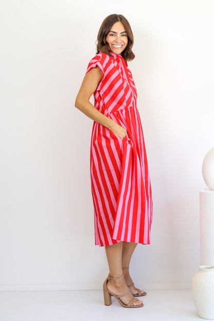 Emmeline Dress in Pink and Red Stripe