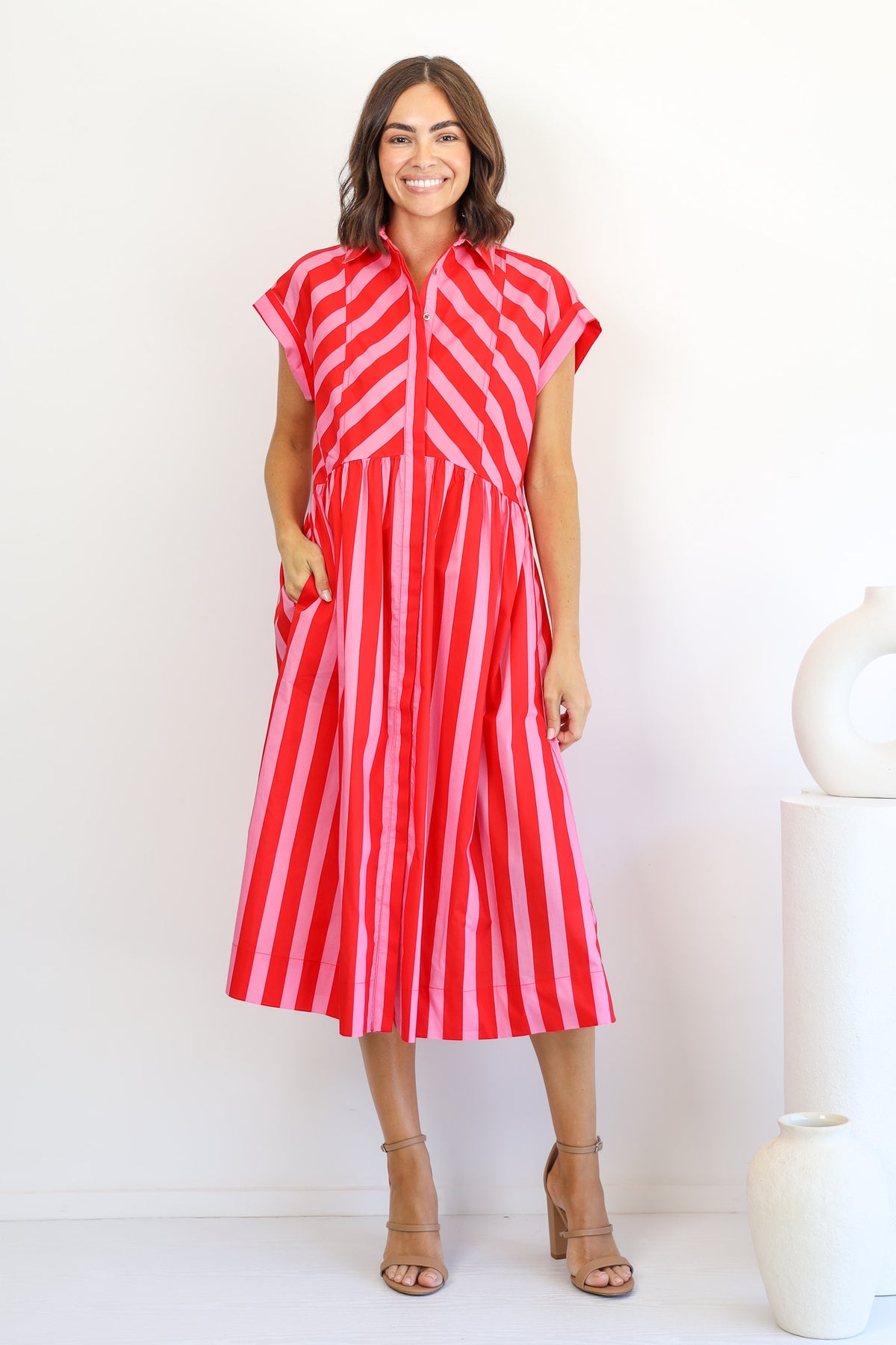 Emmeline Dress in Pink and Red Stripe