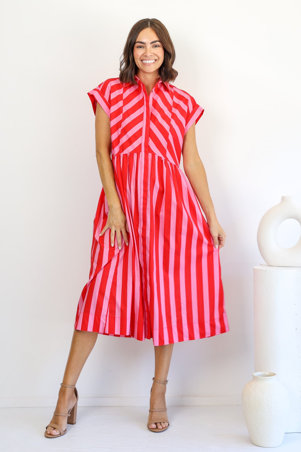 Emmeline Dress in Pink and Red Stripe