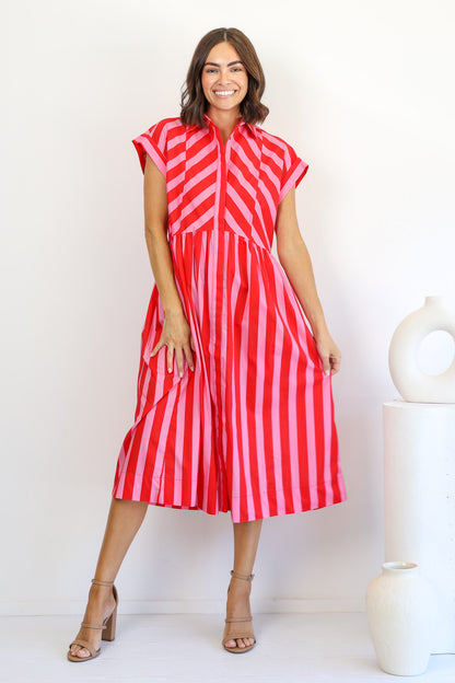 Emmeline Dress in Pink and Red Stripe