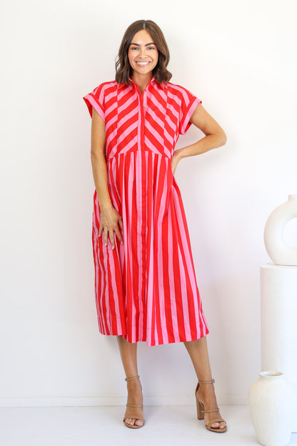 Emmeline Dress in Pink and Red Stripe