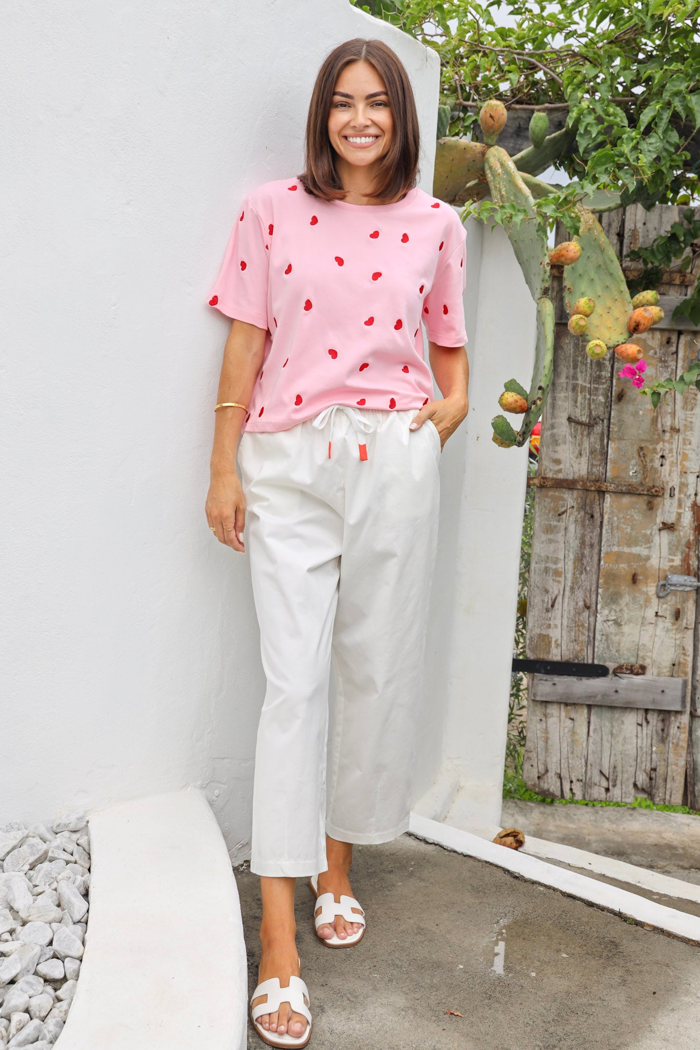 HOLIDAY WHITE COTTON BARREL PANT