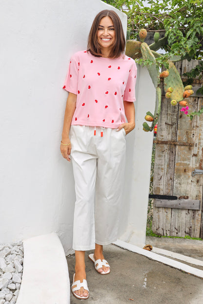 HOLIDAY WHITE COTTON BARREL PANT