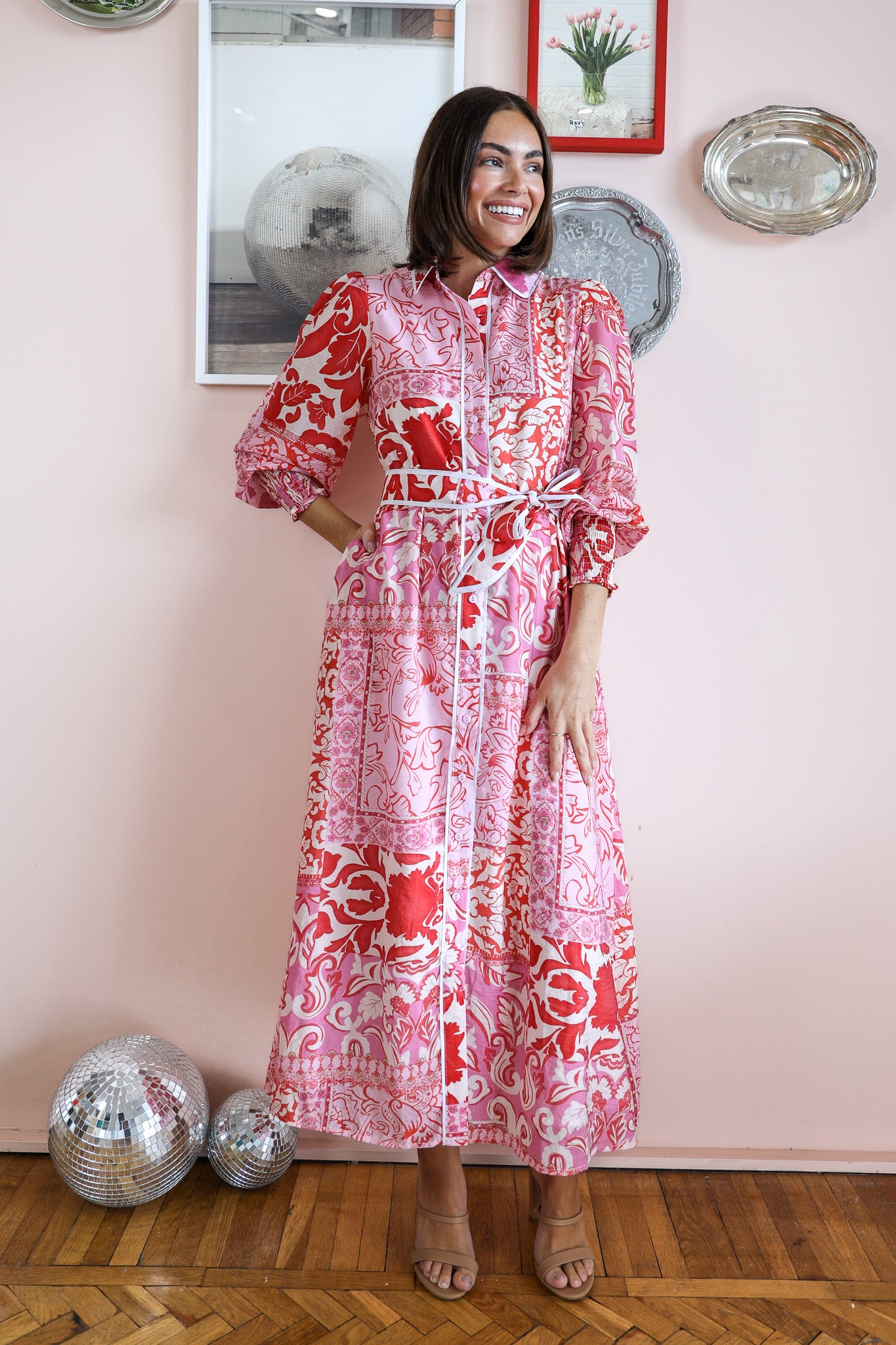 ABI MAXI SHIRT DRESS IN PINK PRINT