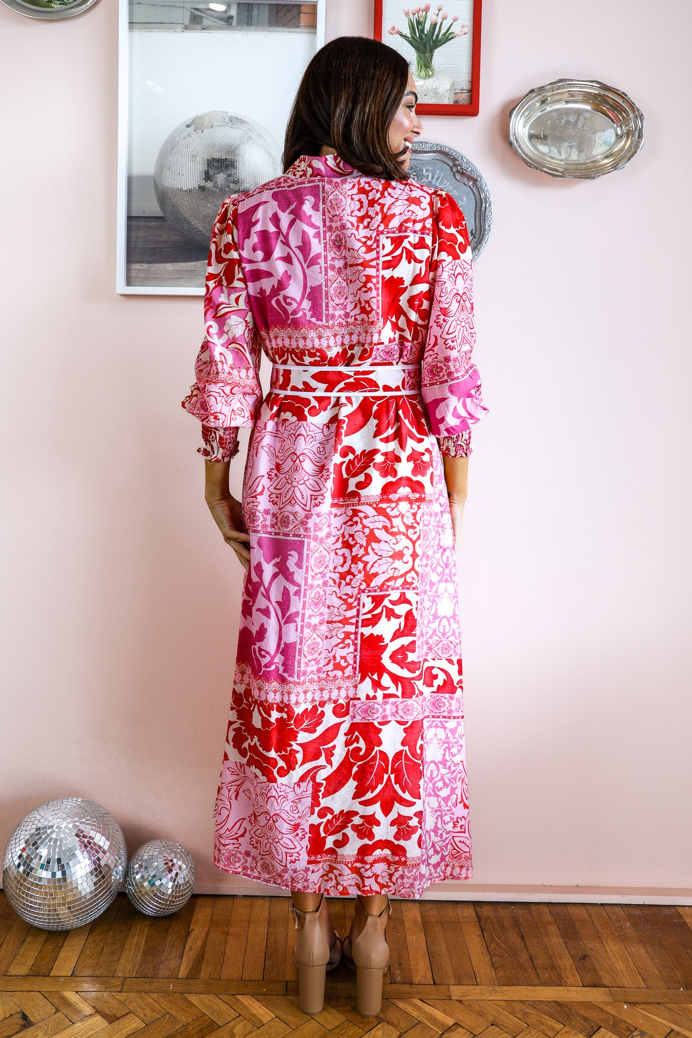 ABI MAXI SHIRT DRESS IN PINK PRINT