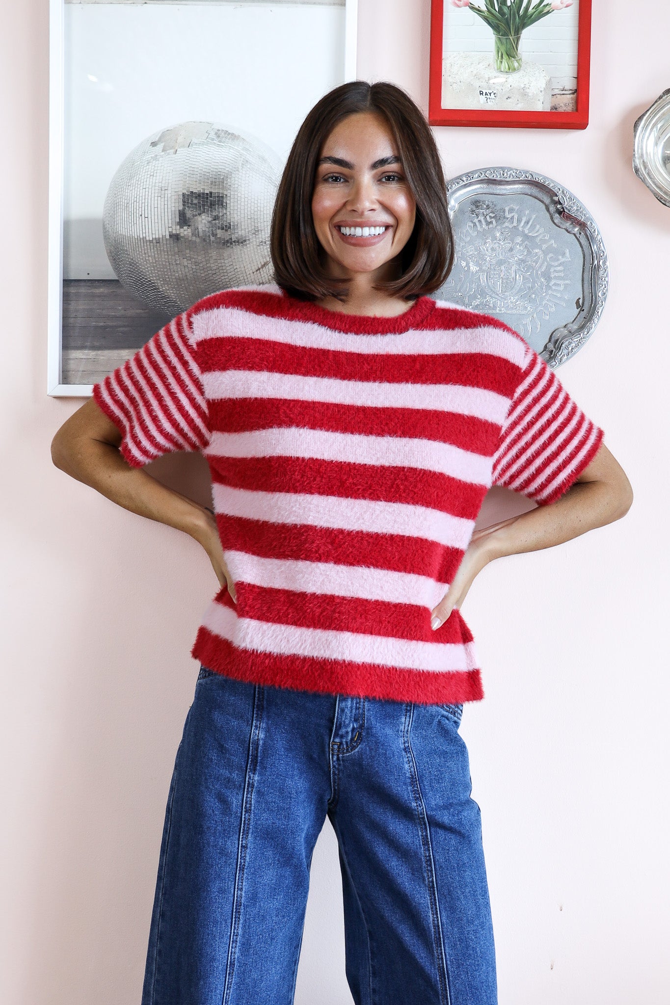 SO SOFT STRIPE KNIT IN PINK AND WINE STIPE