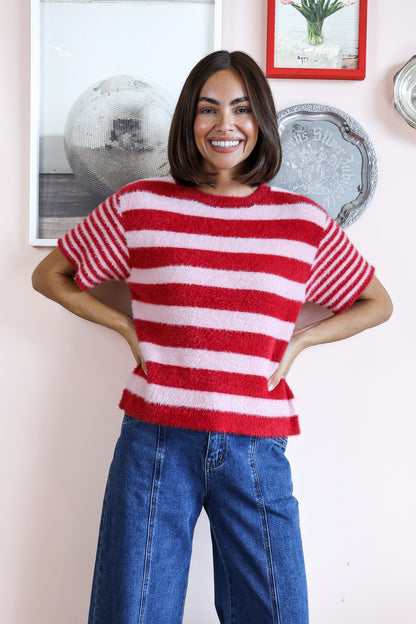 SO SOFT STRIPE KNIT IN PINK AND WINE STIPE