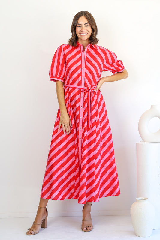 Lovely Dress in Pink and Red Stripe