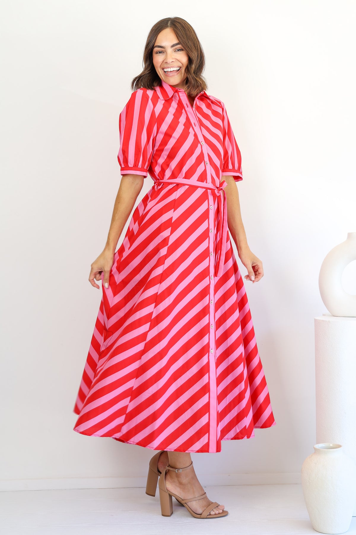 Lovely Dress in Pink and Red Stripe
