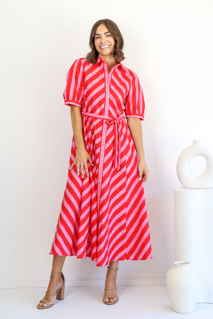 Lovely Dress in Pink and Red Stripe