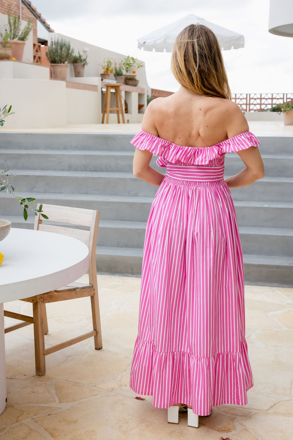 MONACO OFF SHOULDER MAXI DRESS - PINK