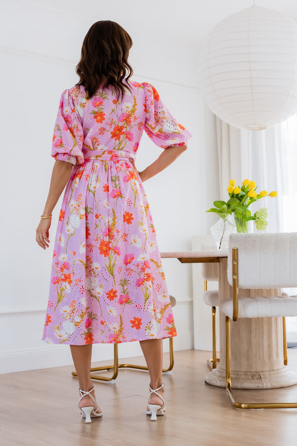 MONET MIDI DRESS - SHORT SLEEVE PINK FLORAL COTTON DRESS