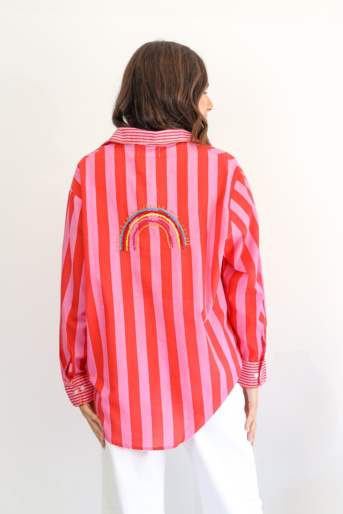 Nyla Red Stripe Cotton Shirt