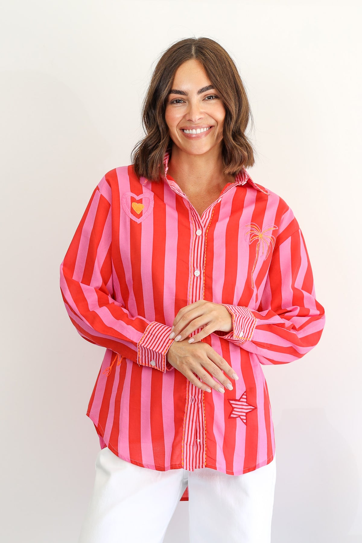 Nyla Red Stripe Cotton Shirt
