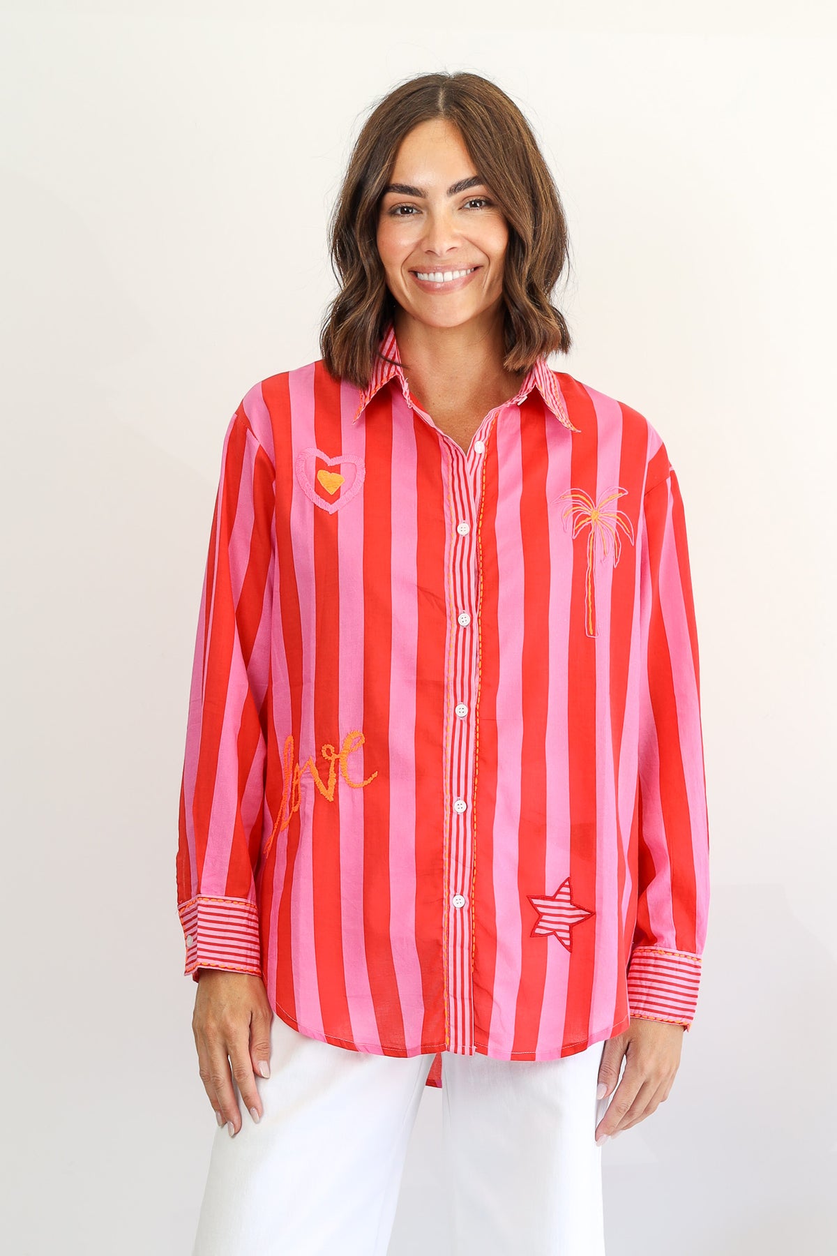 Nyla Red Stripe Cotton Shirt