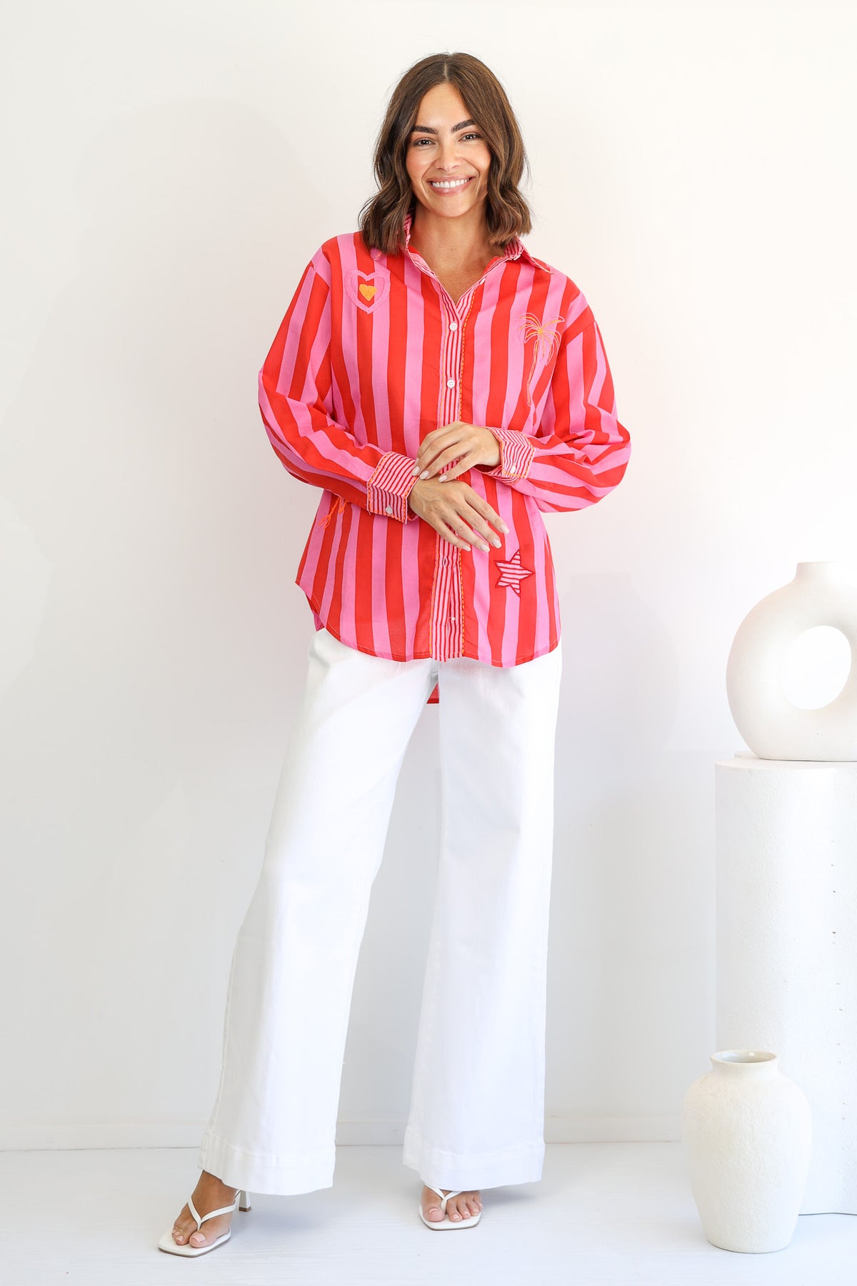 Nyla Red Stripe Cotton Shirt