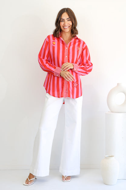 Nyla Red Stripe Cotton Shirt