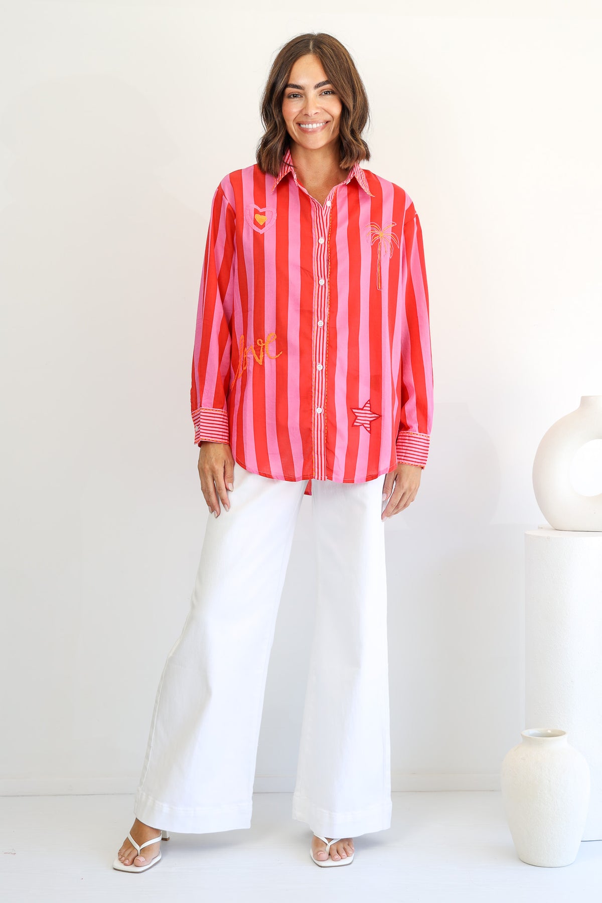 Nyla Red Stripe Cotton Shirt