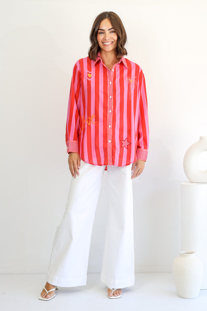 Nyla Red Stripe Cotton Shirt