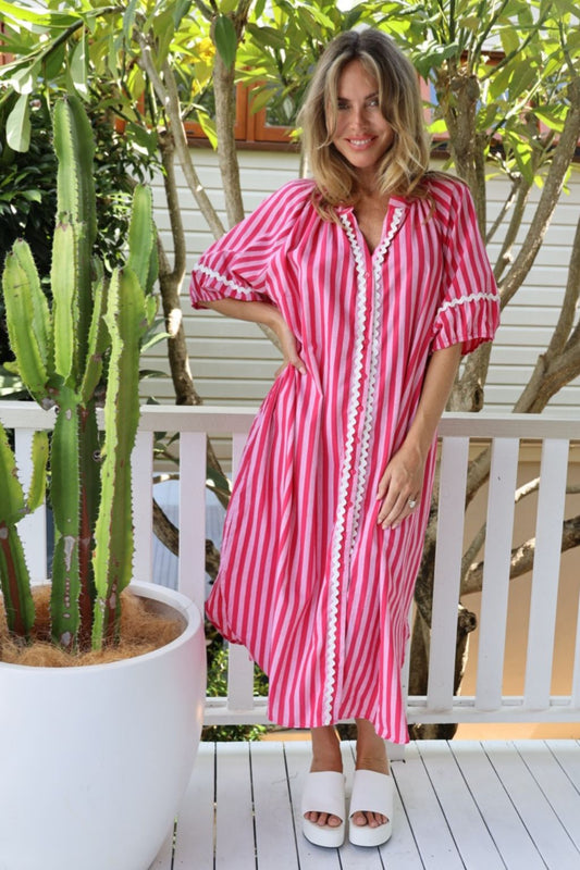 ELOISE SHIRT DRESS - PINK STRIPE
