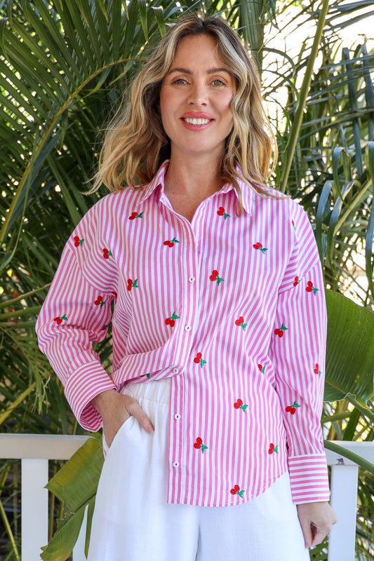 CHERRY STRIPE SHIRT - PINK
