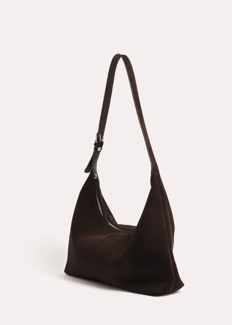 KIMMI FAUX SUEDE SLOUCHY TOTE - CHOCOLATE
