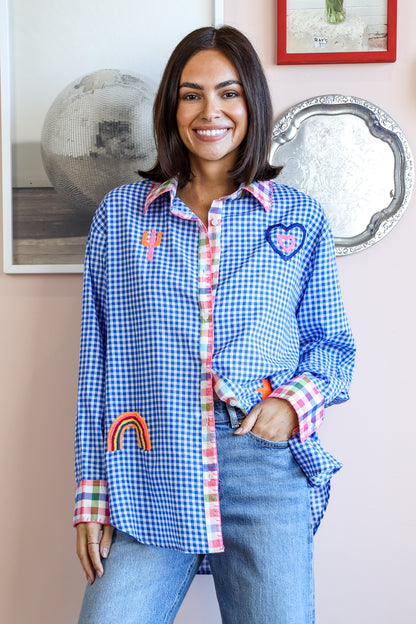 STARSTRUCK SHIRT IN BLUE AND WHITE GINGHAM