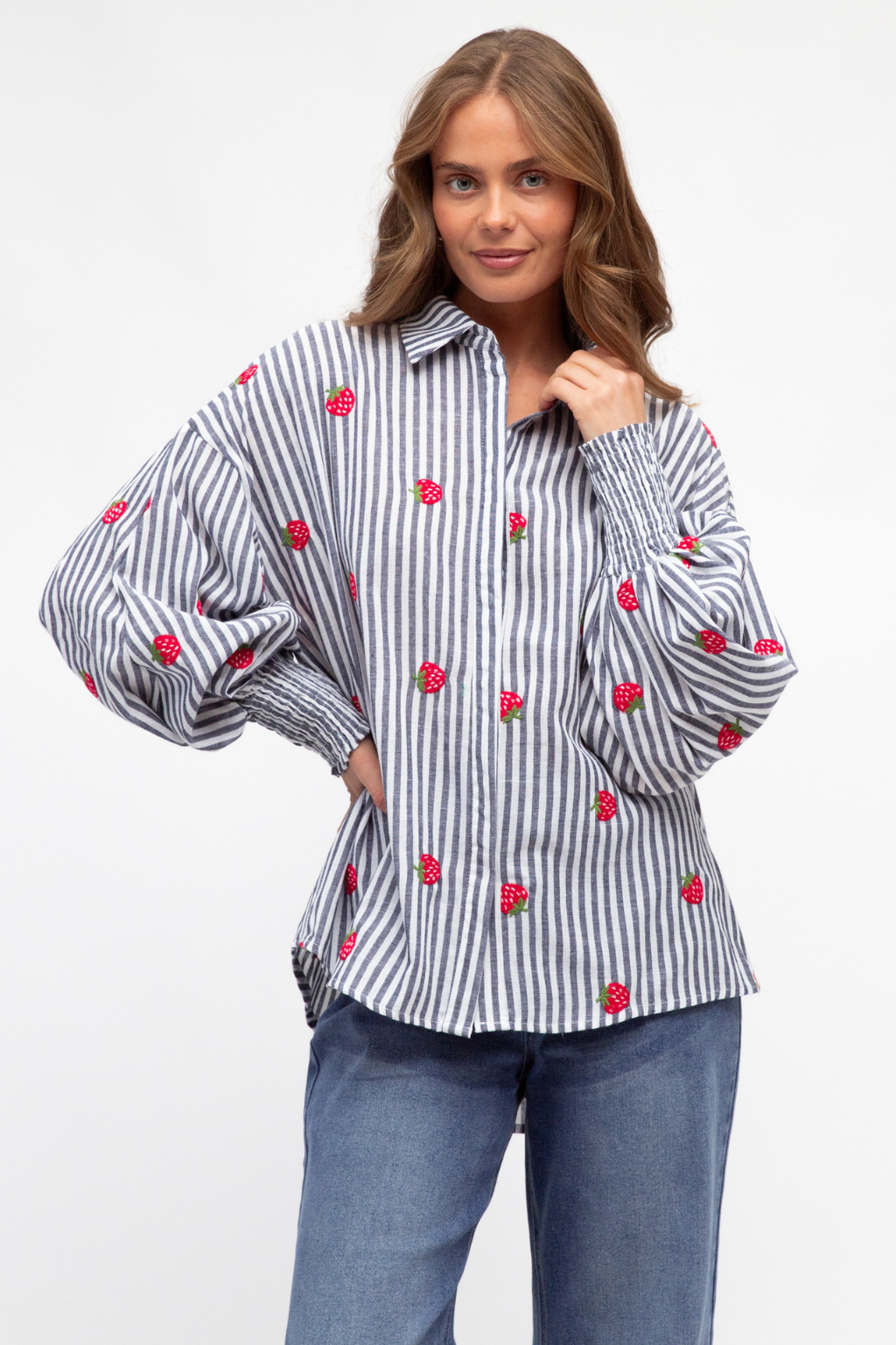 STRAWBERRY STRIPES SHIRT - BLACK