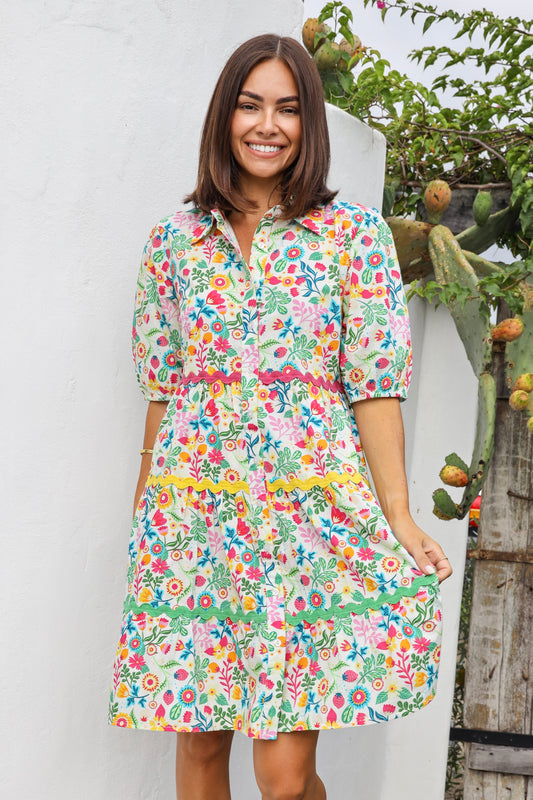 ARABELLA DRESS IN BRIGHT RIC RAC