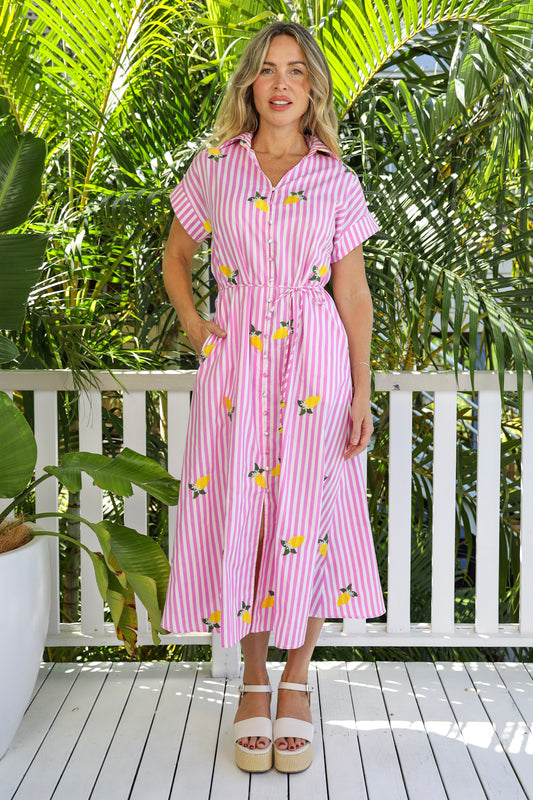 LEMON SPLICE MIDI DRESS - PINK