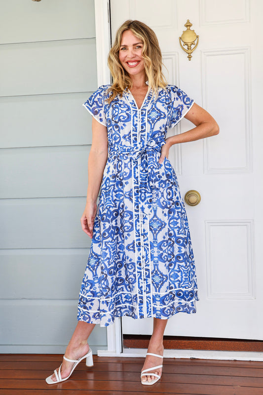 PERLA DRESS IN BLUE PRINT